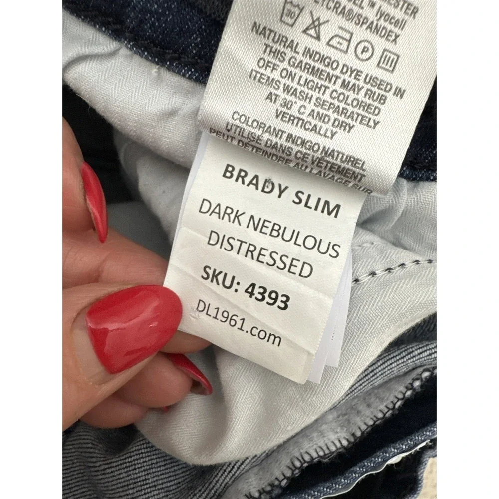 DL1961 Brady Slim Dark Nebulous Blue Jeans Boys Size 14 Distressed